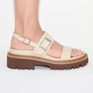 Buckled Platform Slingback Sandals - Taupe